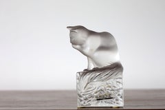 Lalique Frosted Crystal Sitting Cat Figurine Signed.