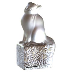 Retro Lalique Frosted Crystal Sitting Cat Figurine Signed.