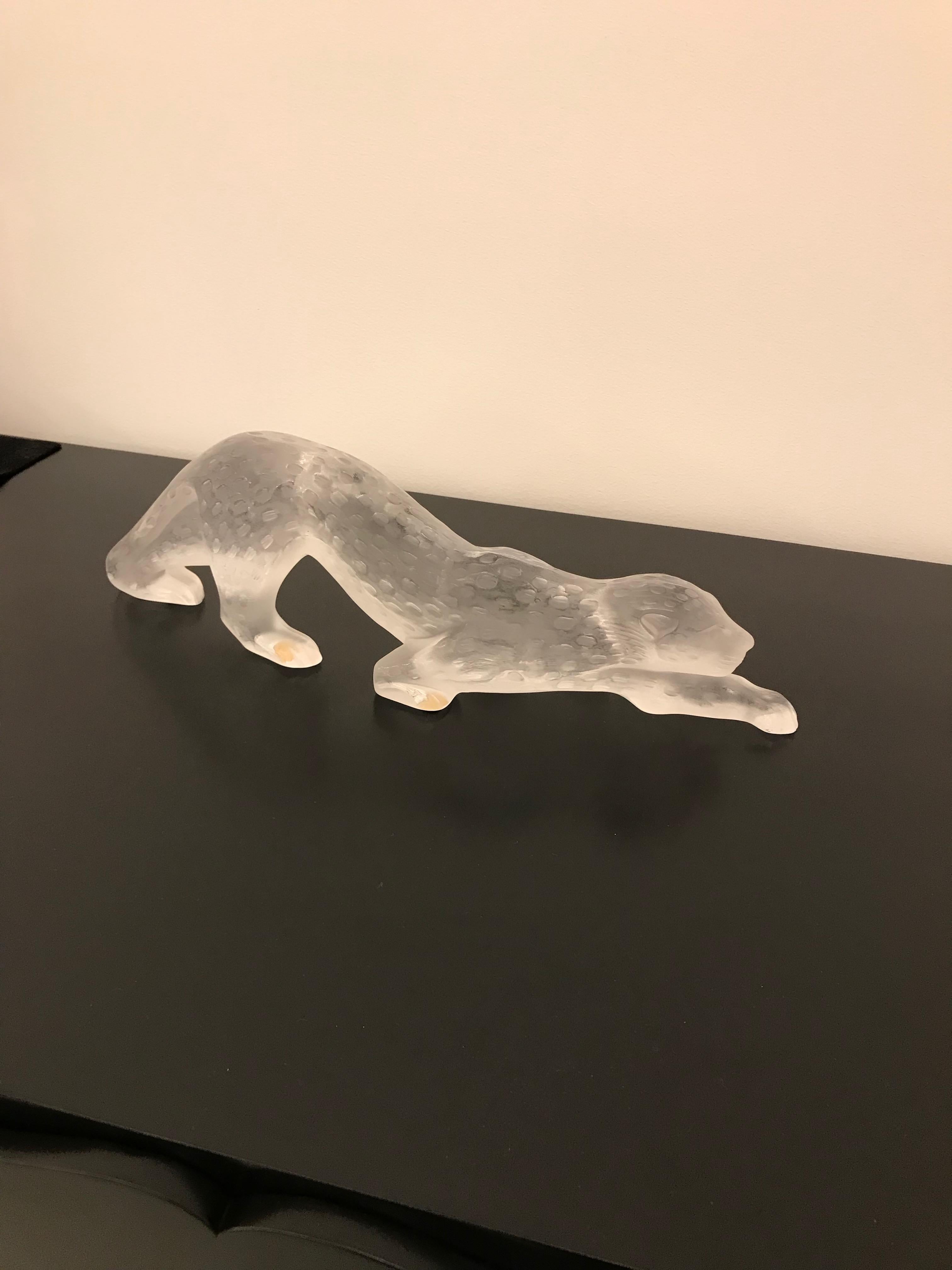 Lalique Frosted Crystal Zeila Panther In Excellent Condition For Sale In North Bergen, NJ