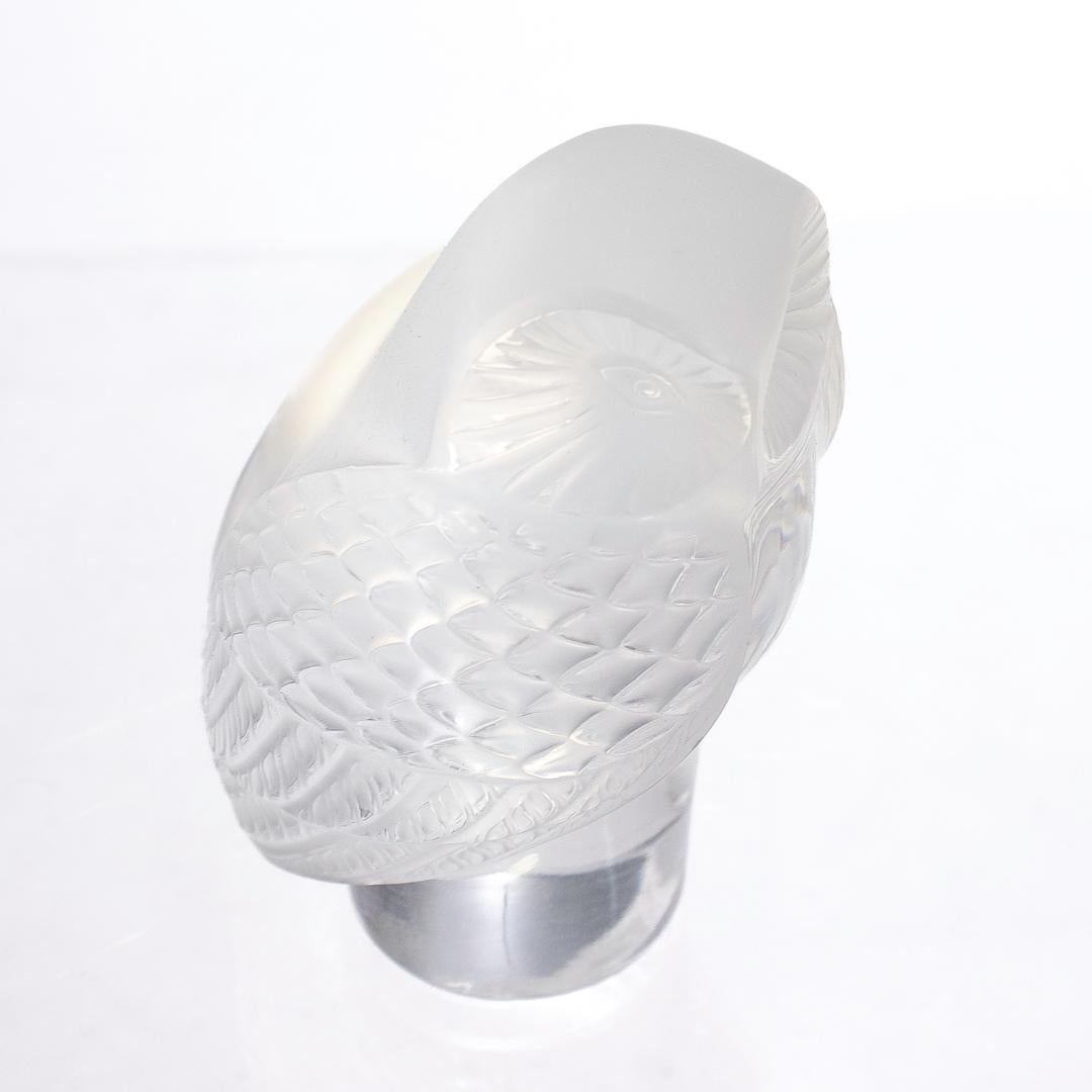 Lalique Frosted Glass Chouette Owl Figurine or Paperweight For Sale 3
