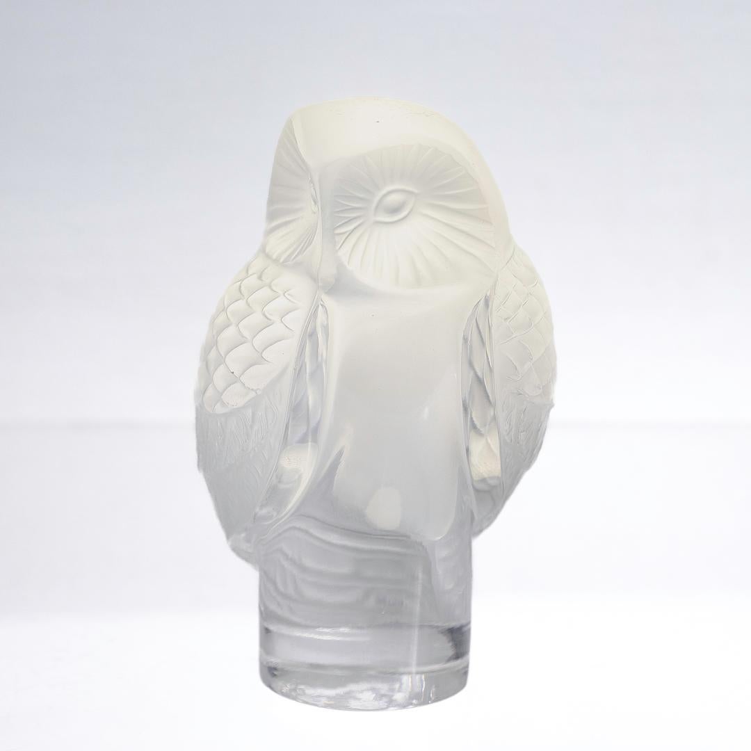 Art Deco Lalique Frosted Glass Chouette Owl Figurine or Paperweight For Sale