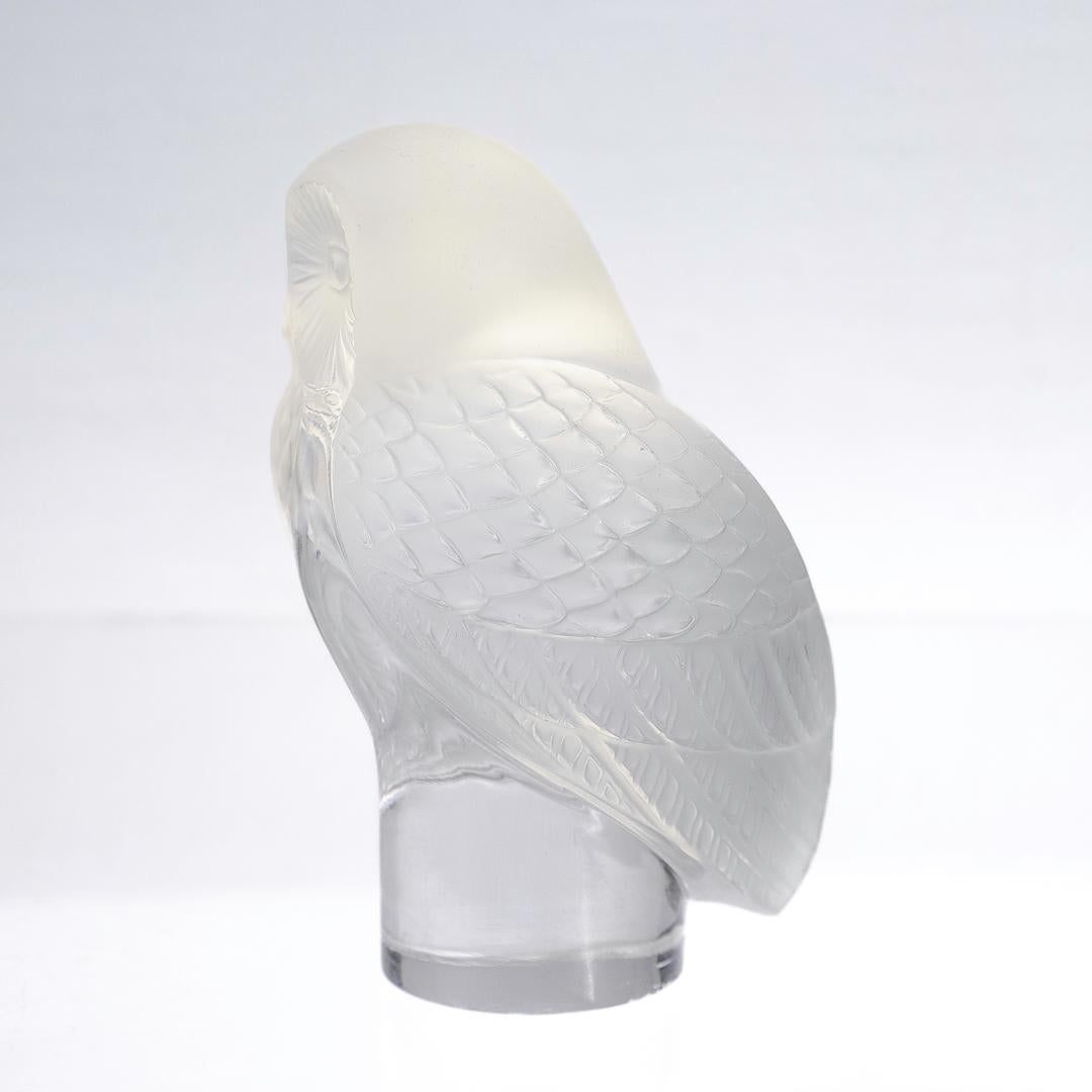 French Lalique Frosted Glass Chouette Owl Figurine or Paperweight For Sale