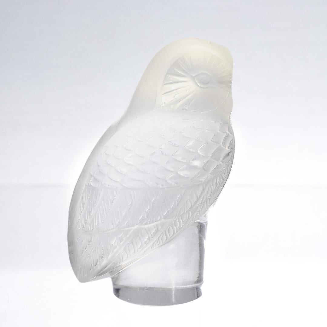 20th Century Lalique Frosted Glass Chouette Owl Figurine or Paperweight For Sale