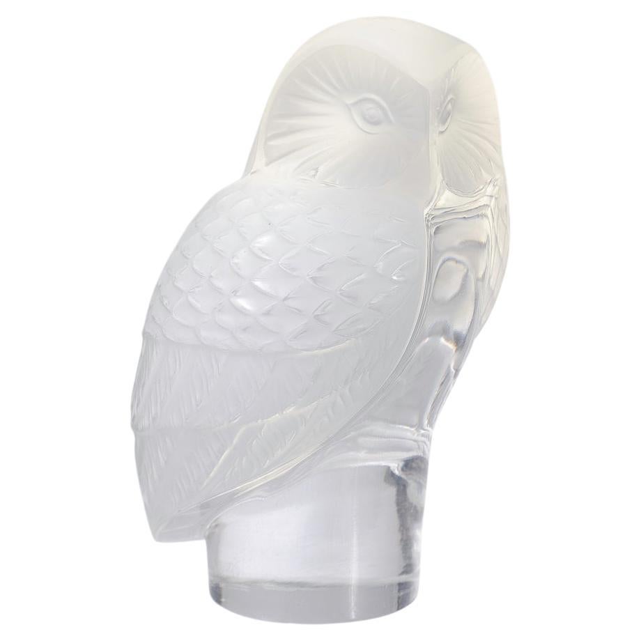 Lalique Frosted Glass Chouette Owl Figurine or Paperweight For Sale