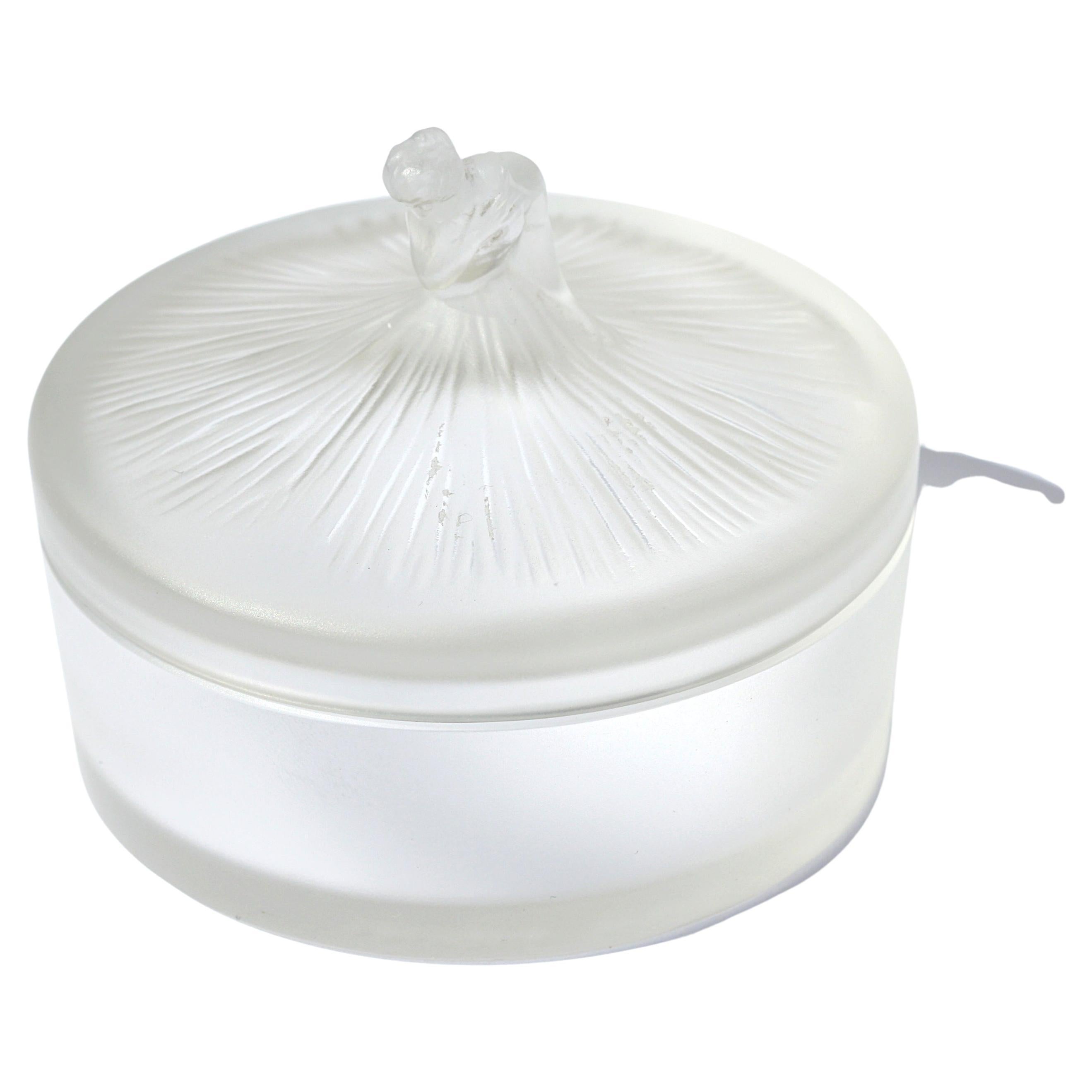 Lalique Frosted Glass Covered Circular Box For Sale