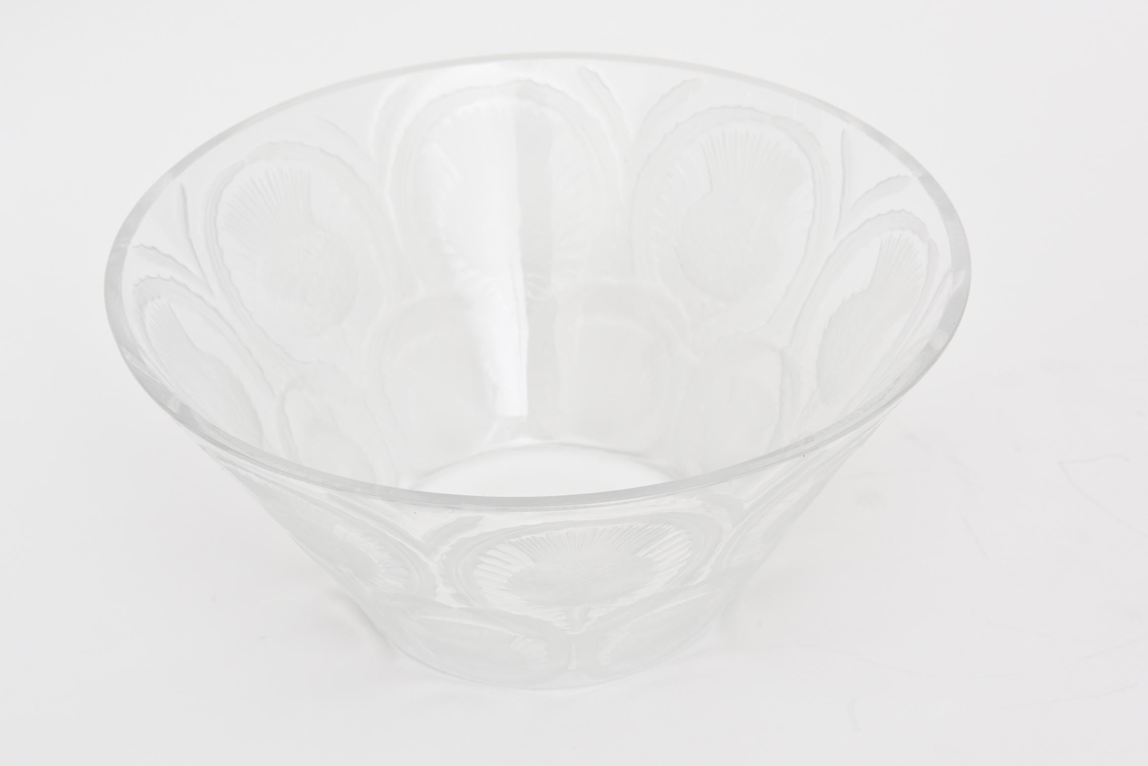Modern Lalique Glass Bowl or Centerpiece Bowl Thistle Pattern Vintage