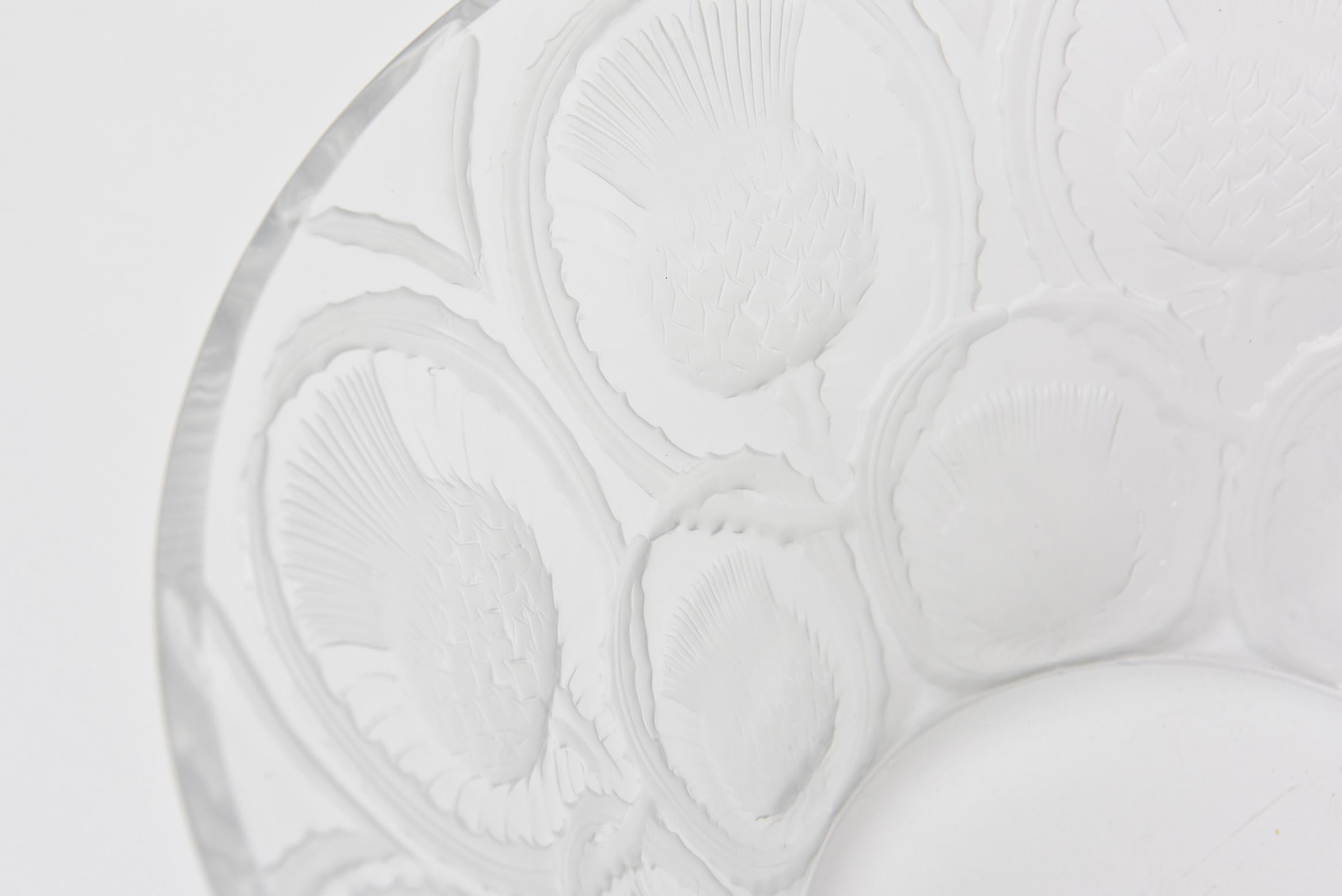 French Lalique Glass Bowl or Centerpiece Bowl Thistle Pattern Vintage