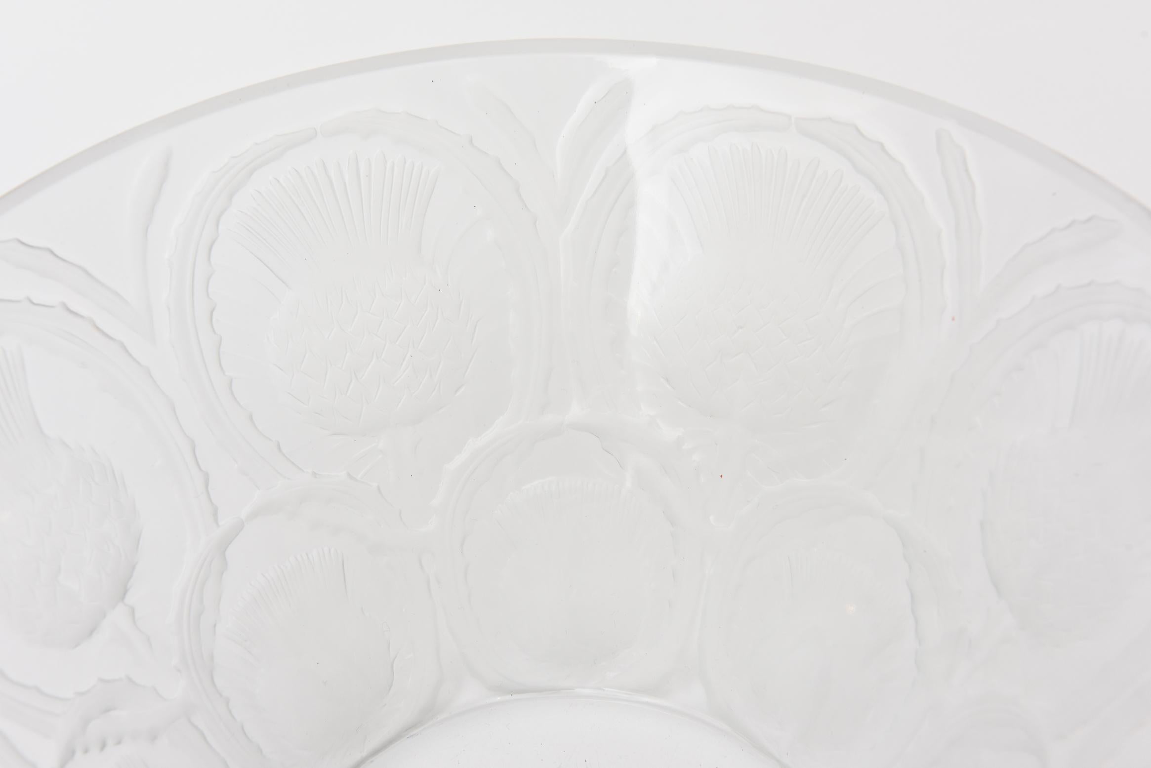 Molded Lalique Glass Bowl or Centerpiece Bowl Thistle Pattern Vintage