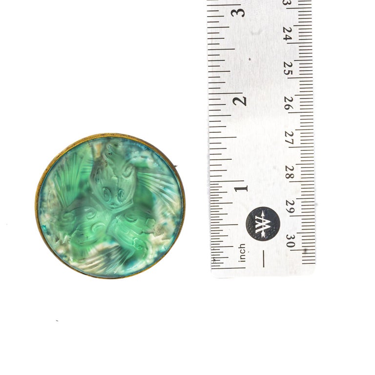 Broche Vintage Verre Et Métal Style Lalique France - Bijou D'occasion élégant
