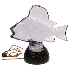 Lalique Glass Fish Sculpture Lamp