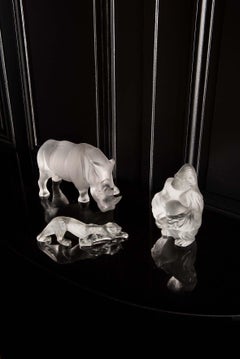 Sculpture de Gorilla en cristal transparent Lalique