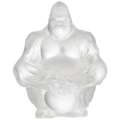 Sculpture de Gorilla en cristal transparent Lalique