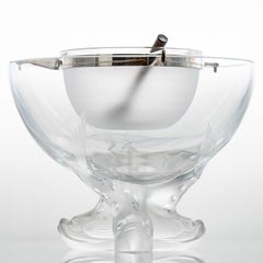 Lalique Igor Caviar Bowl Fish Foot Frosted and Clear Crystal Glass, France