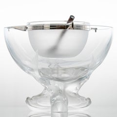 Lalique Igor Caviar Bowl Fish Foot Frosted and Clear Crystal Glass, France