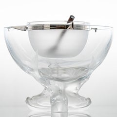 Lalique Igor Caviar Bowl Fish Foot Frosted and Clear Crystal Glass, France