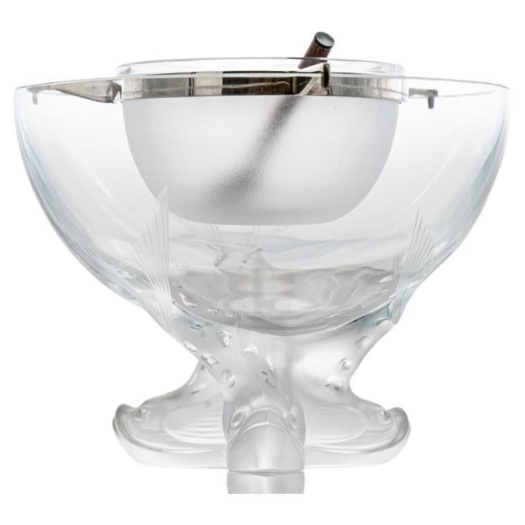 Lalique Igor Caviar Bowl Fish Foot Frosted and Clear Crystal Glass, France