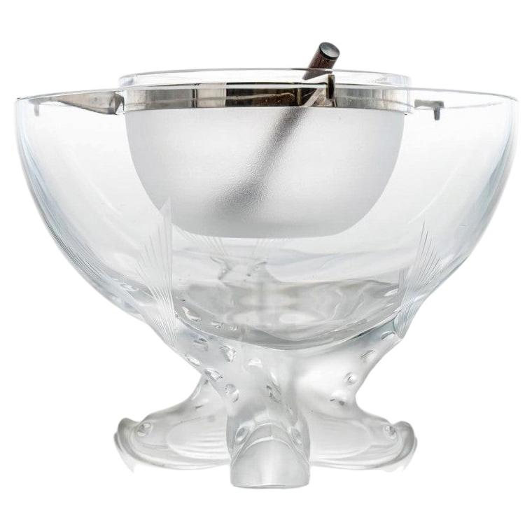Lalique Igor Caviar Bowl Fish Foot Frosted and Clear Crystal Glass, France