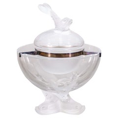 Lalique "Igor" Crystal Glass Caviar Server Dish with Dolphin Finial Lid