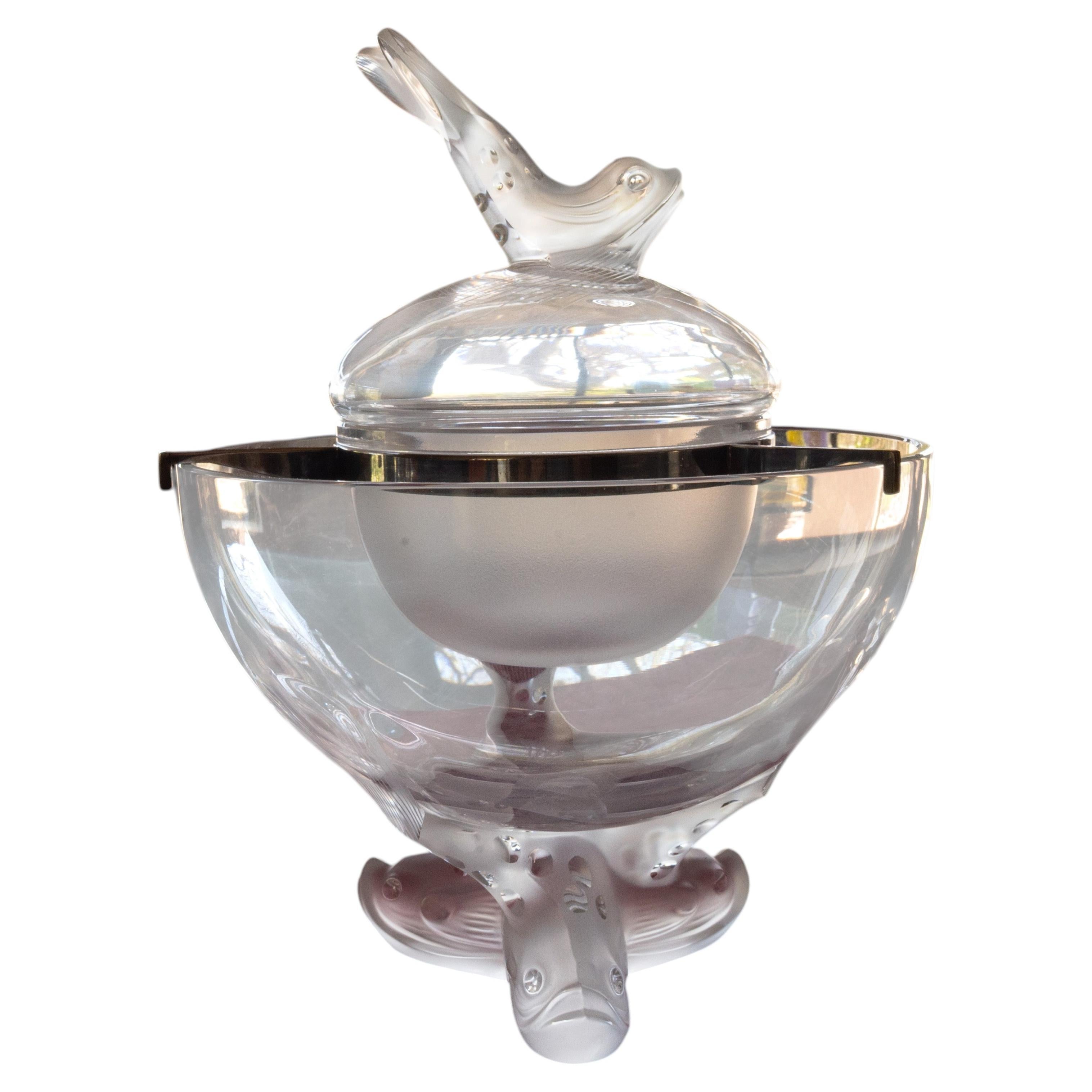 Lalique France Signed "Igor" Crystal Centerpiece Caviar Serving Set For Sale