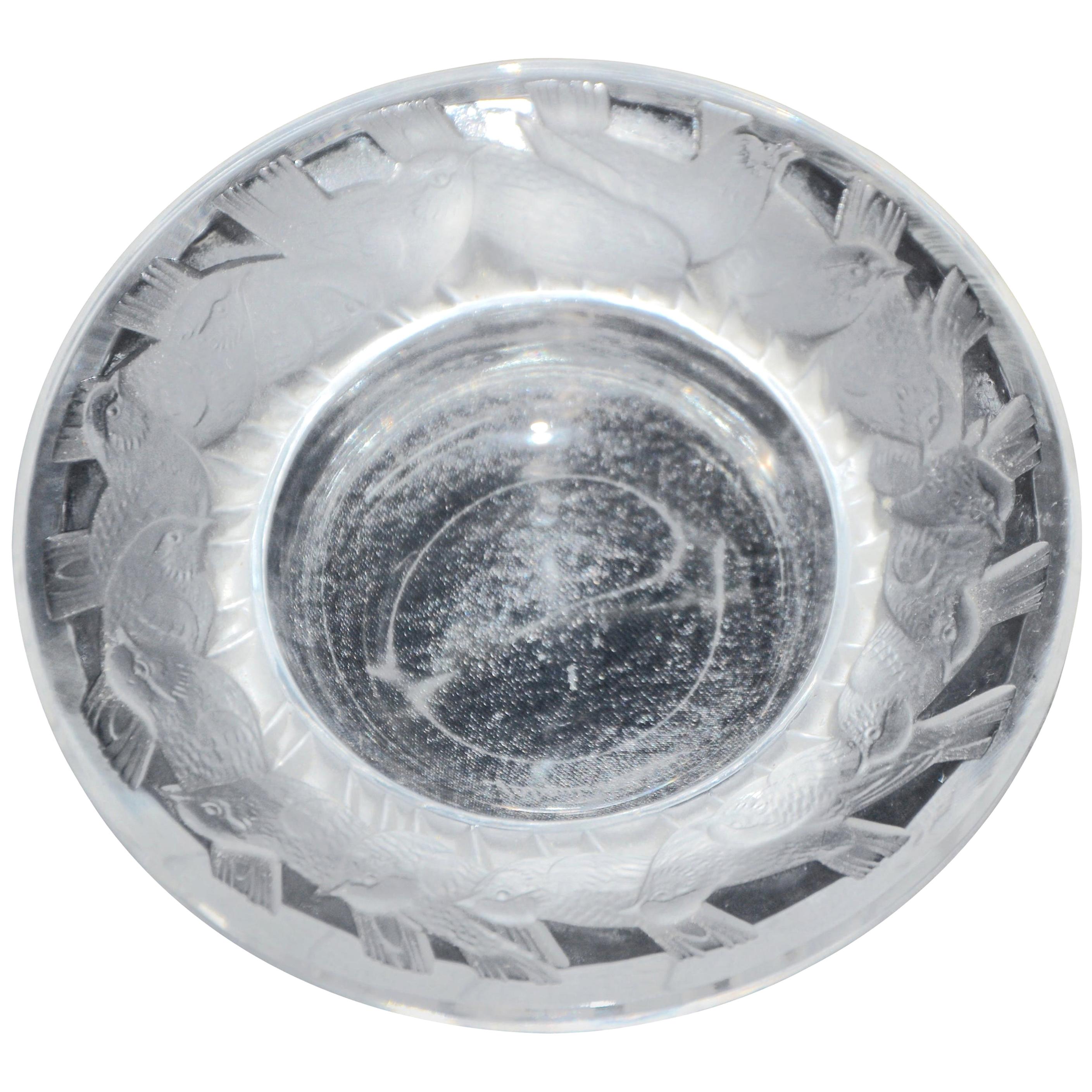 Lalique Irene Circle of Birds Clear and Satin Crystal Pin Dish For Sale