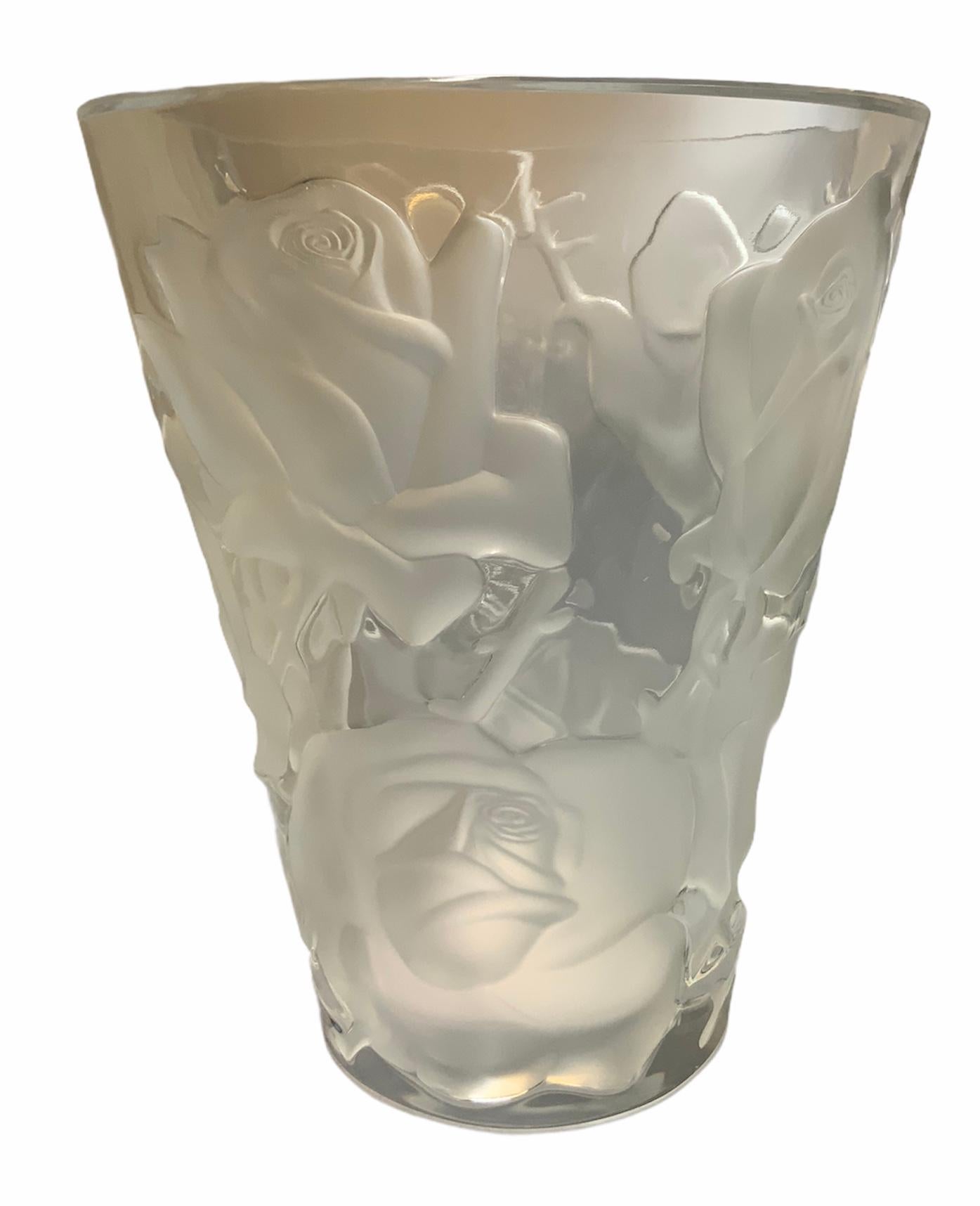 Lalique Ispahen Rose Crystal Vase 2