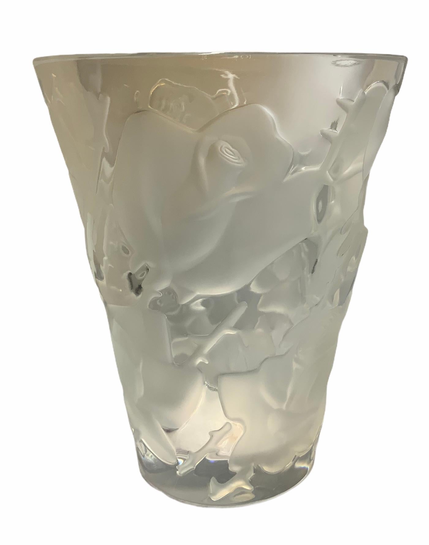 Lalique Ispahen Rose Crystal Vase 3