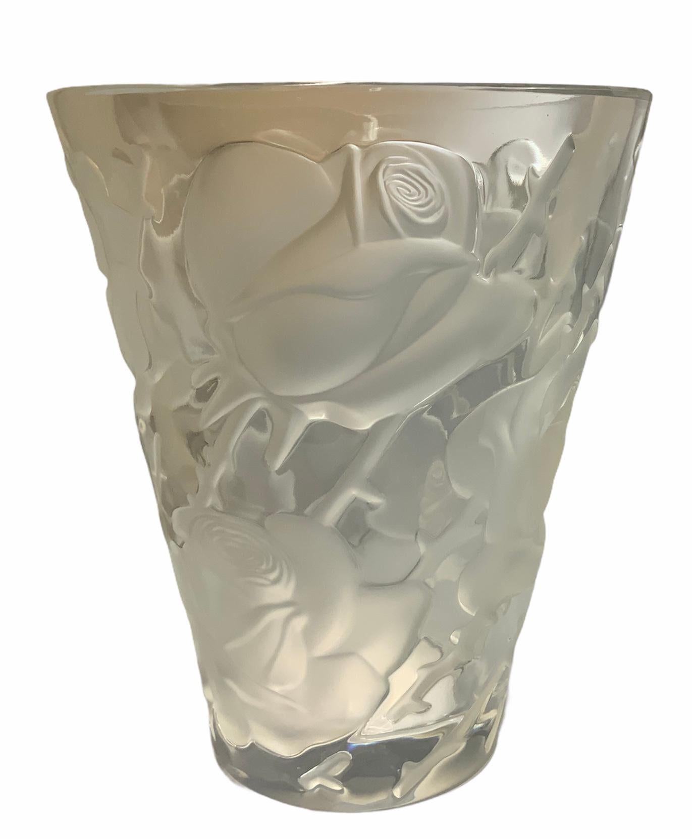 Lalique Ispahen Rose Crystal Vase 4