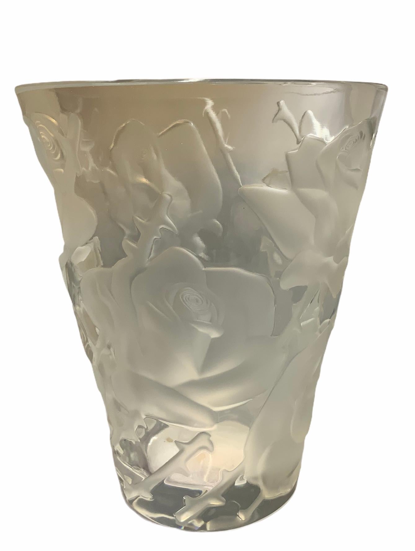 Lalique Ispahen Rose Crystal Vase 5