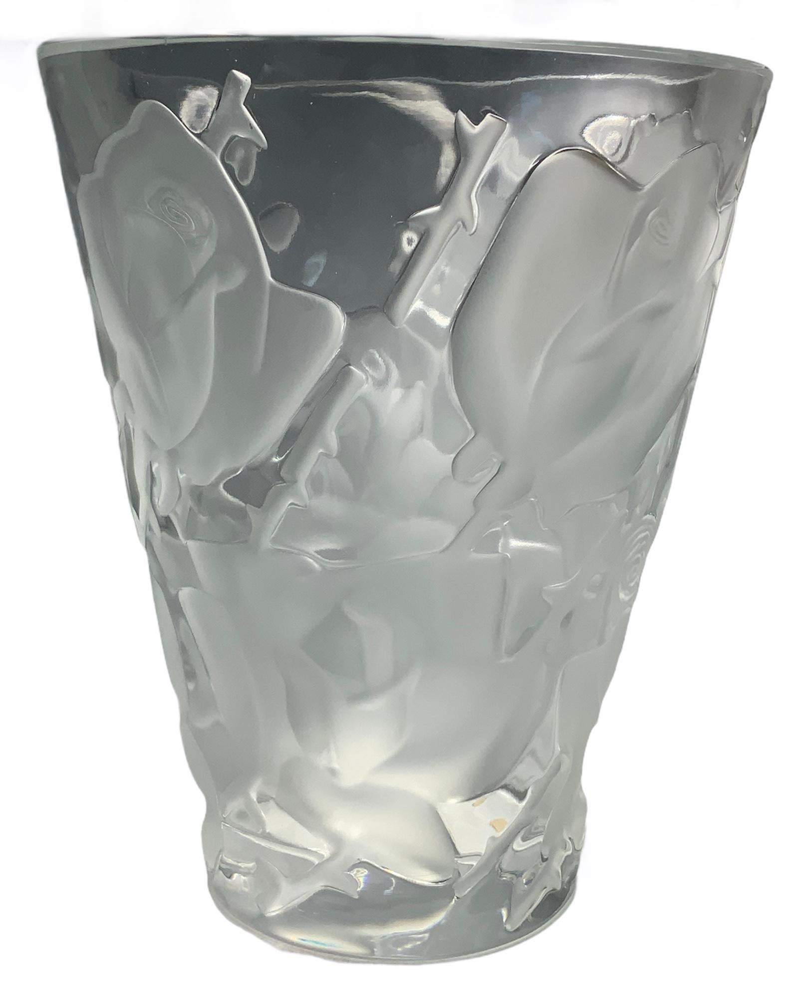 Lalique Ispahen Rose Crystal Vase 6