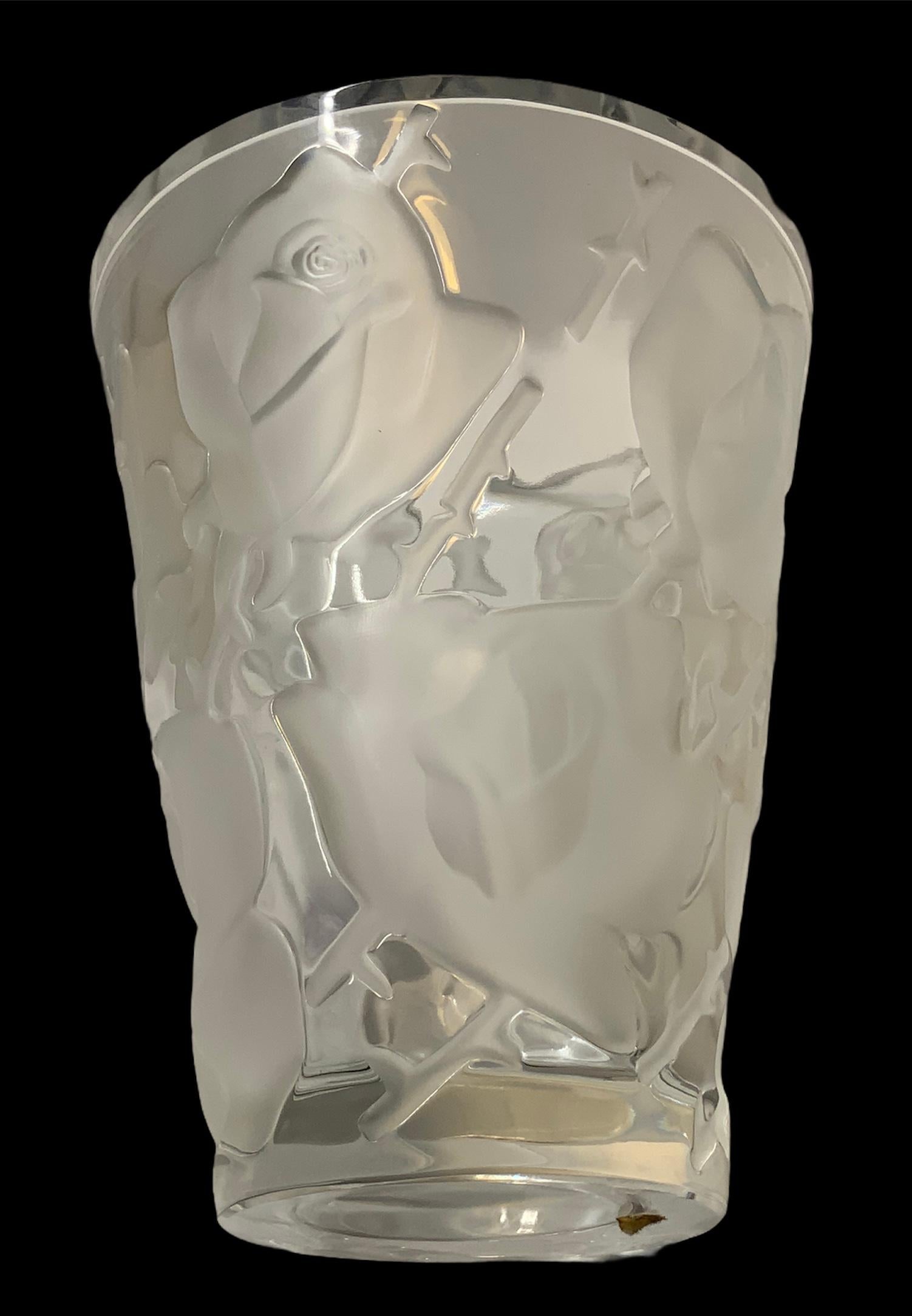 Lalique Ispahen Rose Crystal Vase 7