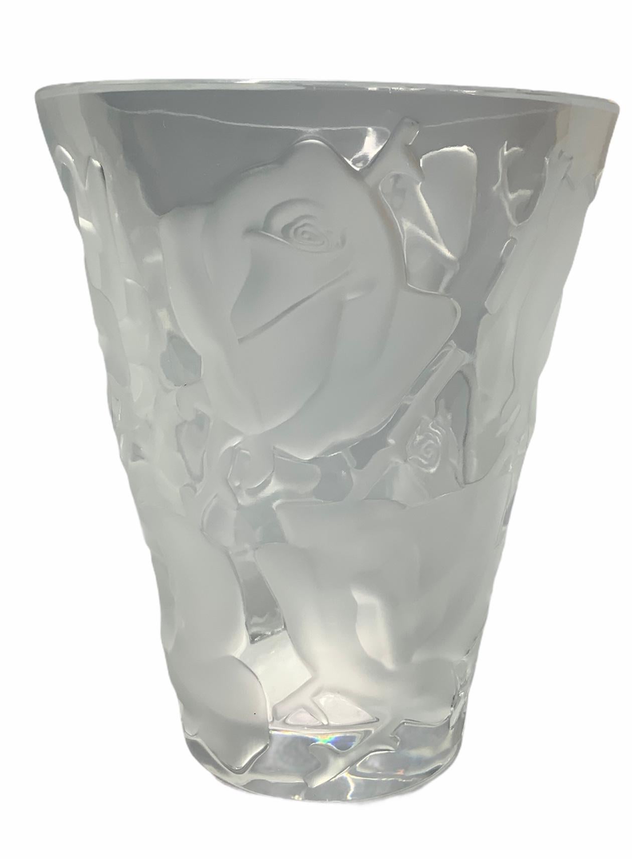 Lalique Ispahen Rose Crystal Vase 8