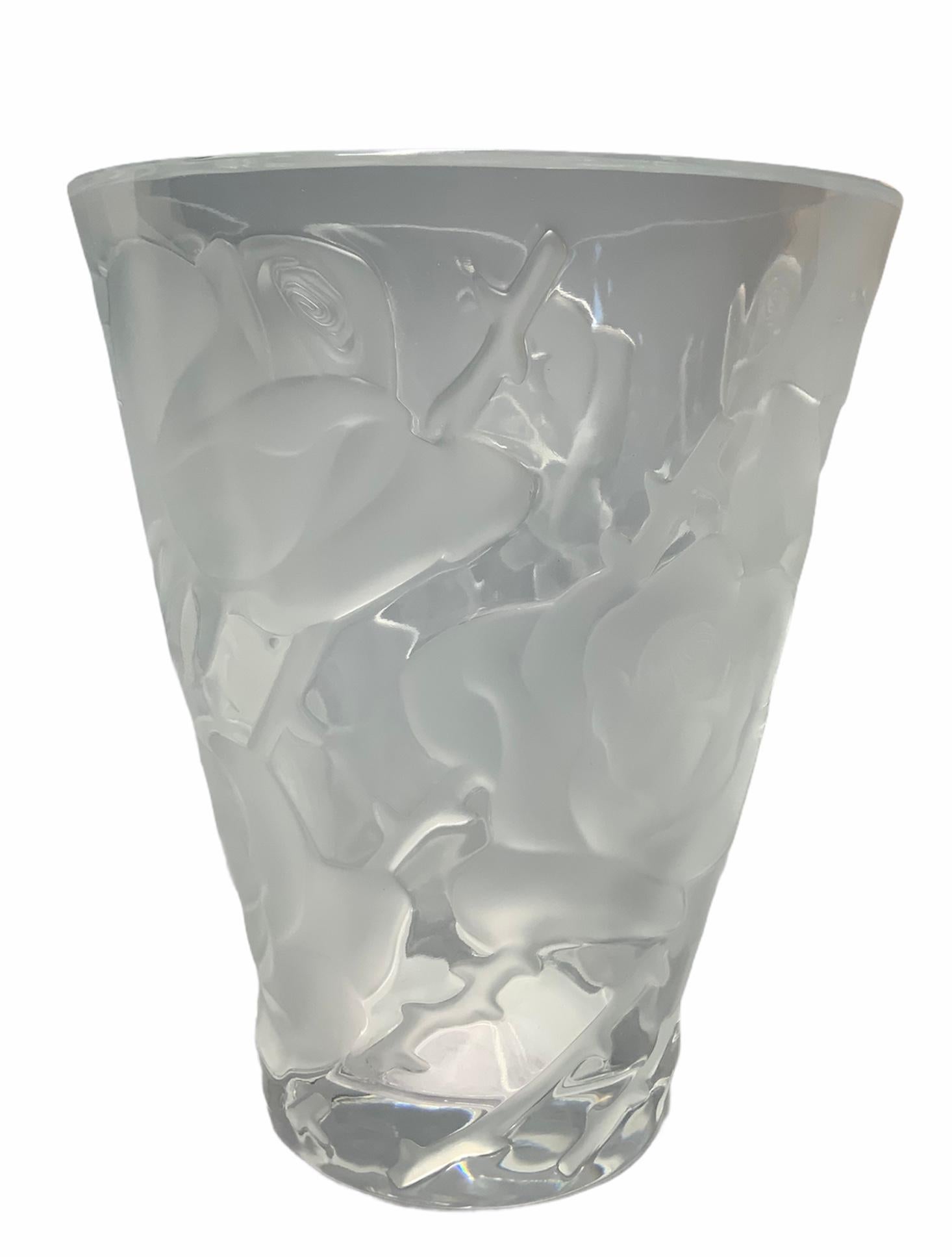 Lalique Ispahen Rose Crystal Vase 9