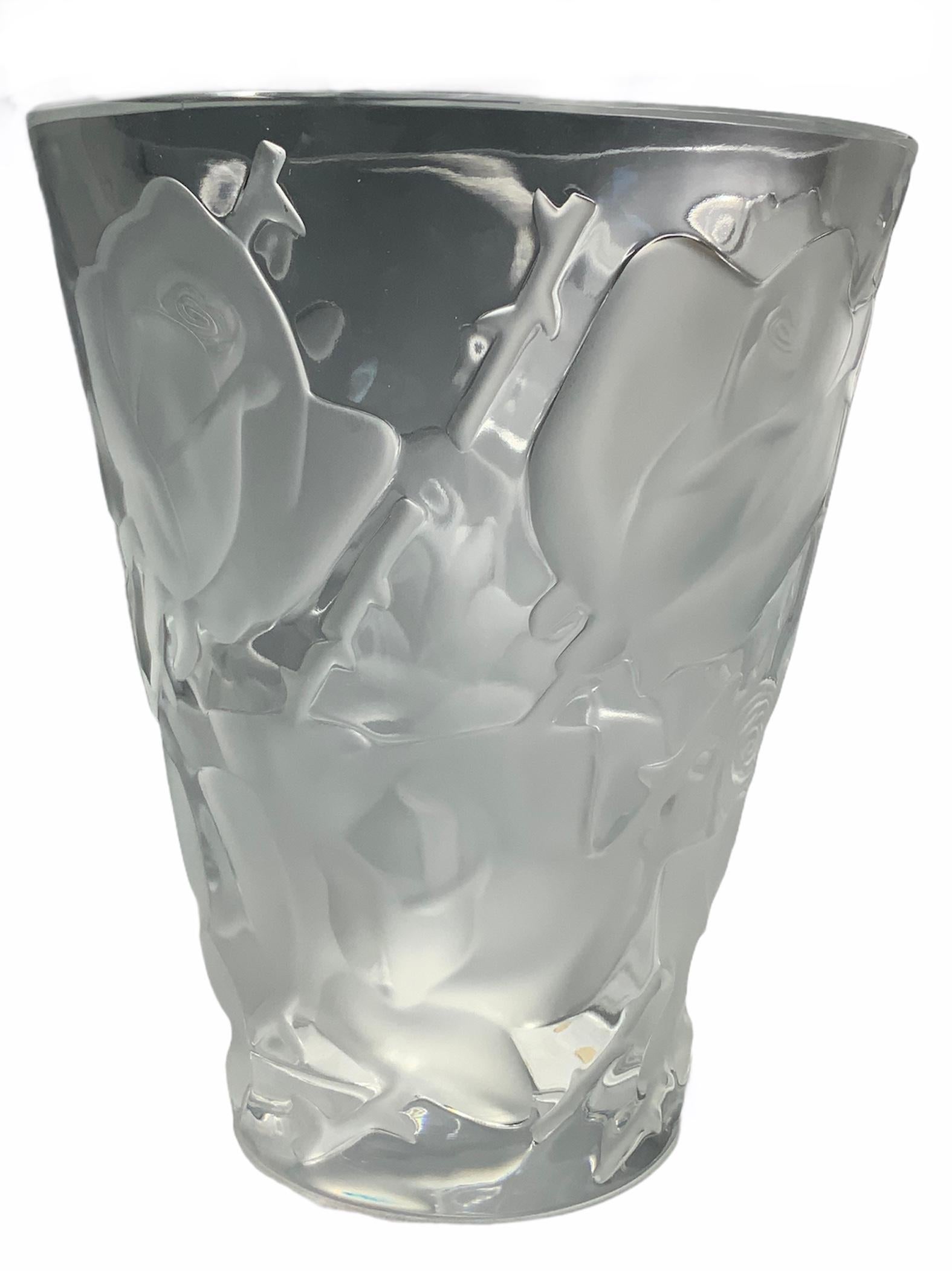 Art Nouveau Lalique Ispahen Rose Crystal Vase