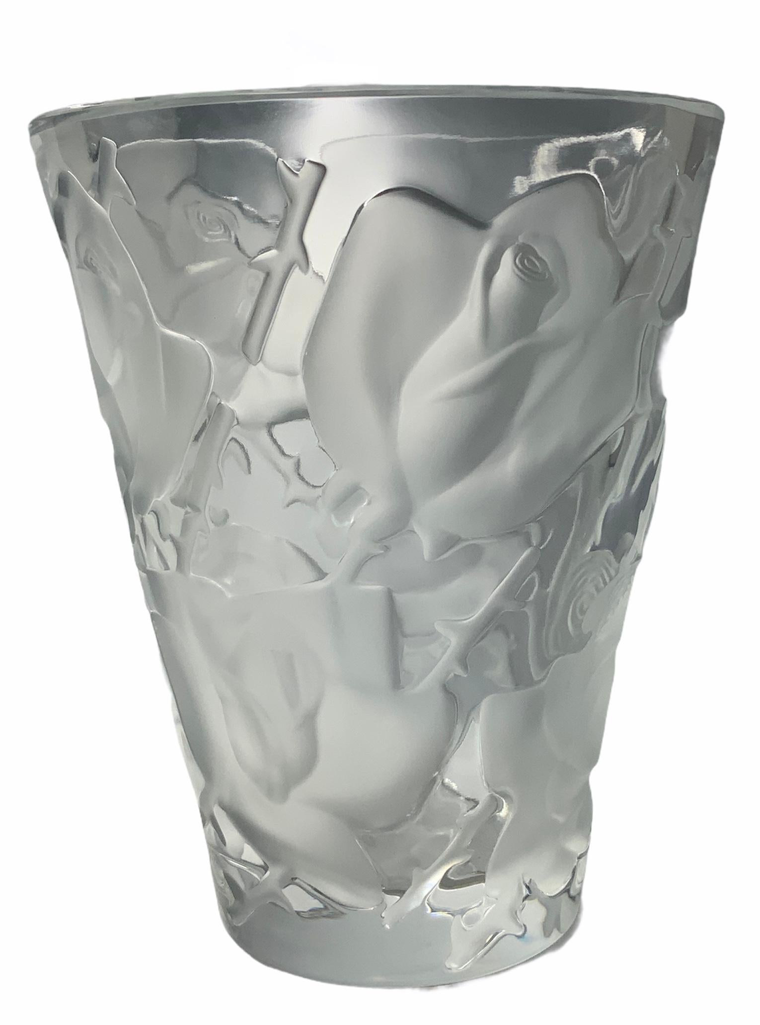 French Lalique Ispahen Rose Crystal Vase