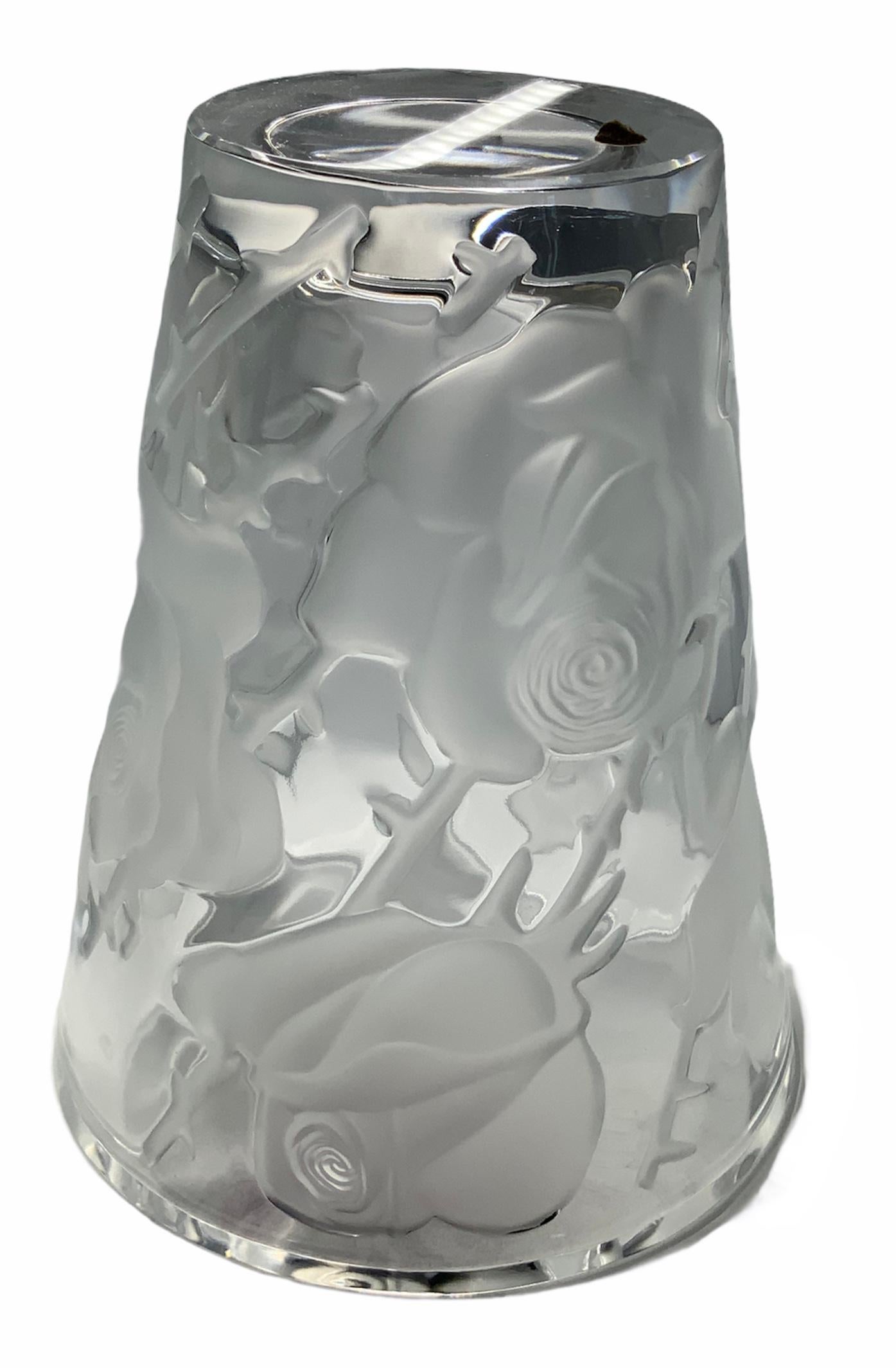 20th Century Lalique Ispahen Rose Crystal Vase