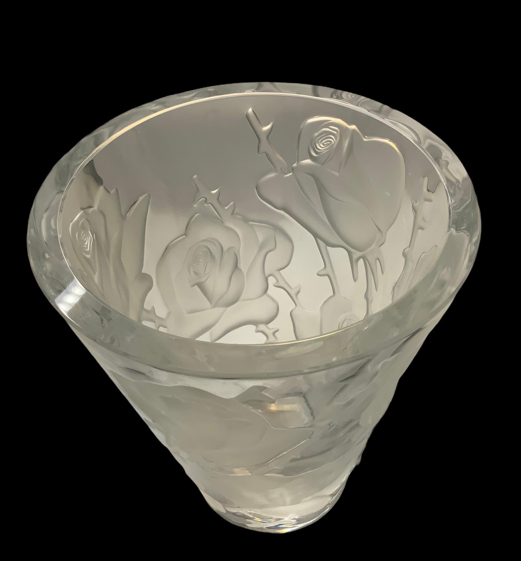 Lalique Ispahen Rose Crystal Vase 1