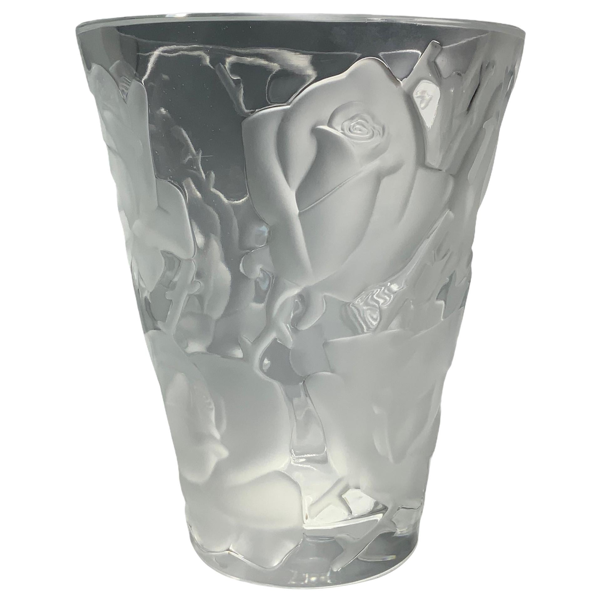 Lalique Ispahen Rose Crystal Vase