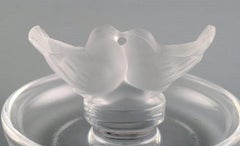 Lalique Jewelry Bowl in Clear Frosted Art Glass with Birds, 1980s