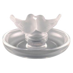 Lalique Jewelry Bowl in Clear Frosted Art Glass with Birds, 1980s