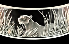 Lalique Kora Large Lioness Crystal Wall Light, Sconce, Chrome Accents, Signed
