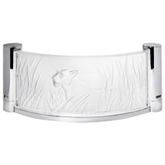 Lalique Kora Large Lioness Crystal Wall Light, Sconce, Chrome Accents, Signed