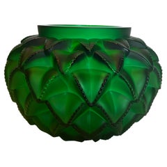 Antique Lalique Languedoc Green Crystal Vase