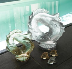 Lalique Large Double Fish Figure in Clear Crystal
