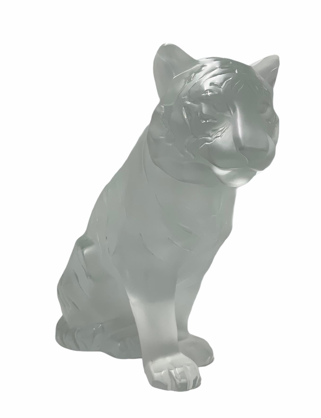 Lalique Large Frosted Sitting Tiger Sculpture 1