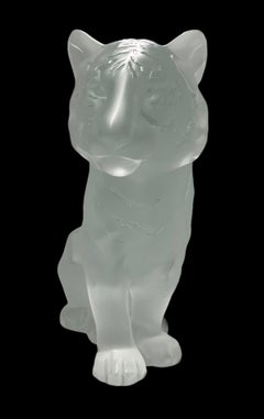 Lalique Large Frosted Sitting Tiger Sculpture