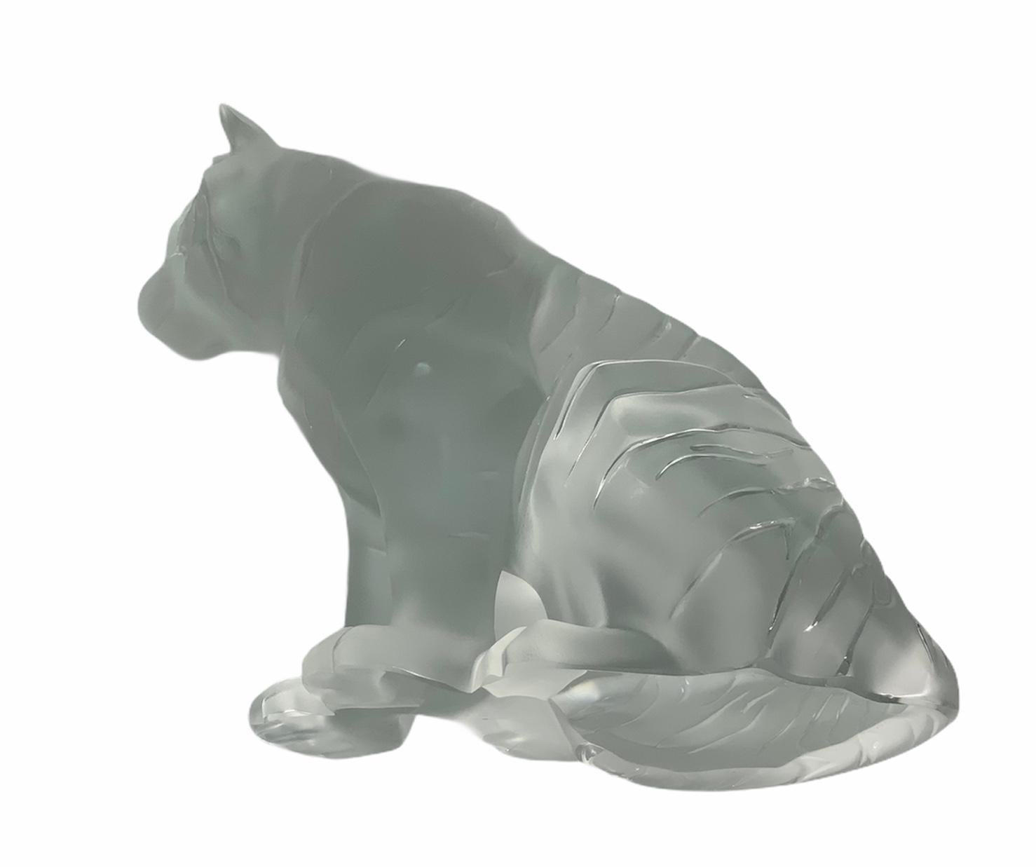 20th Century Lalique Large Frosted Sitting Tiger Sculpture
