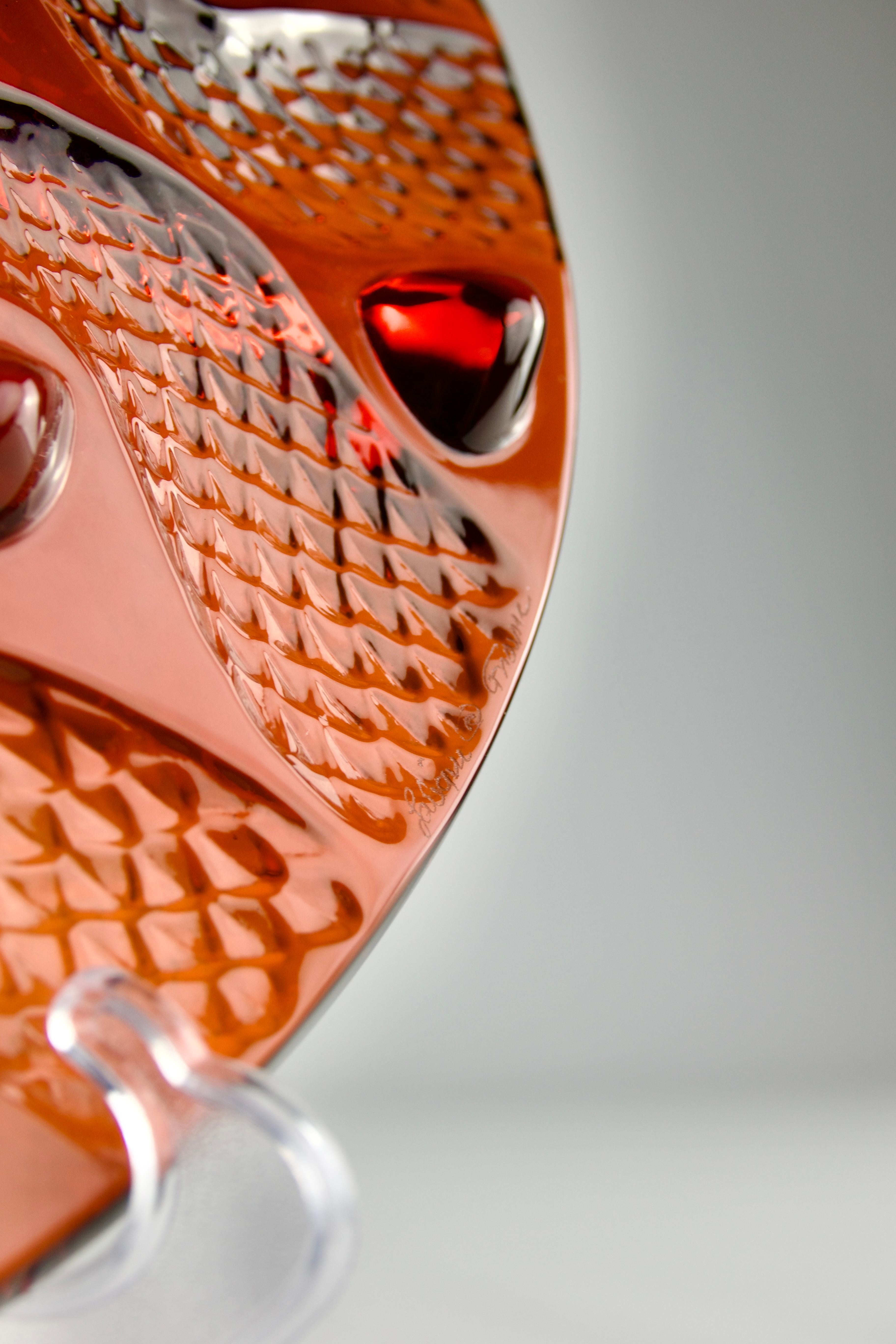 Art Déco Lalique, Grande centrotavola in cristallo rosso 