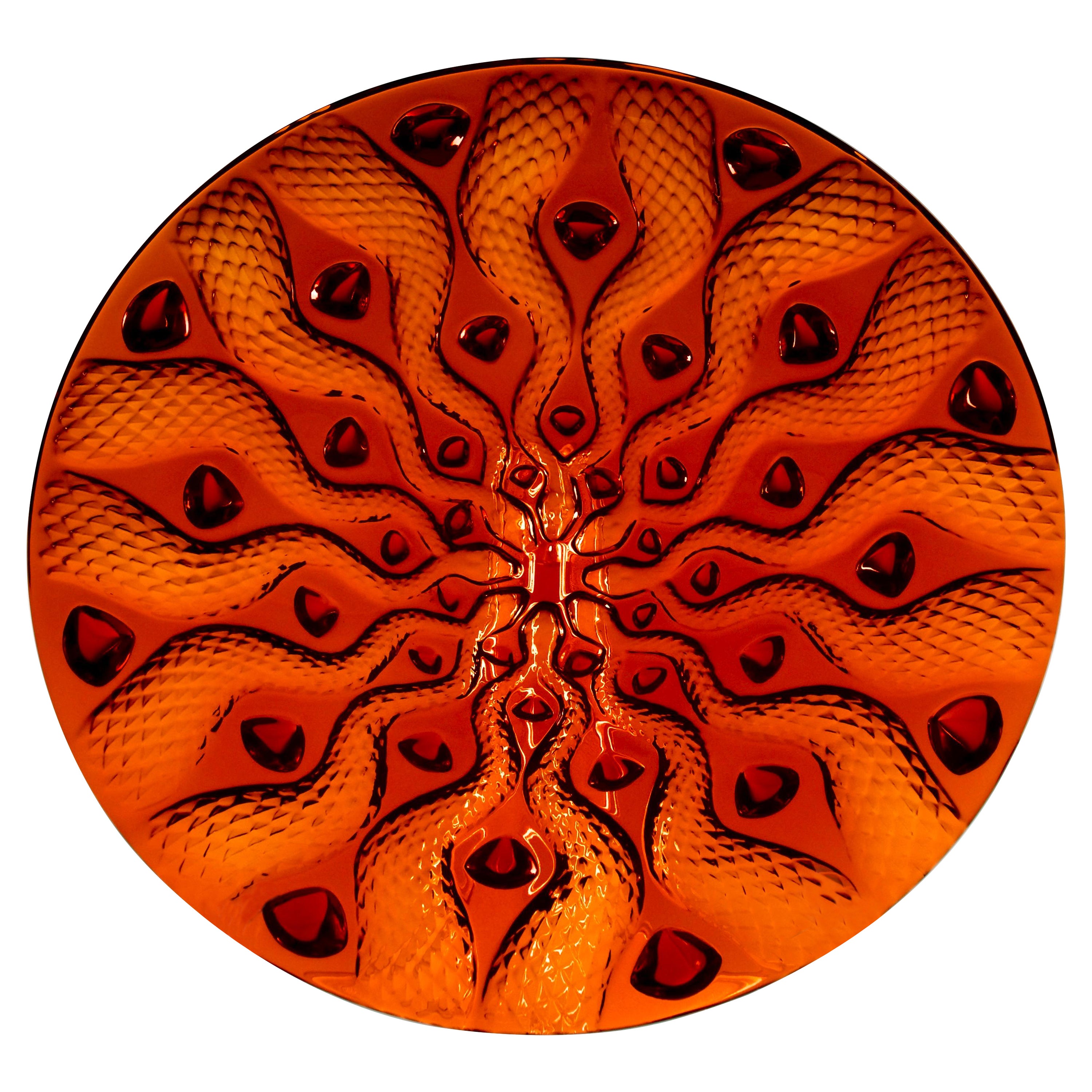 Lalique, Large Red Crystal "Serpentine" Centerpiece, France 2000s