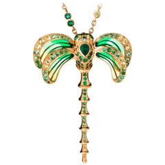 LALIQUE Libellule Emerald Pendant 18K Gold