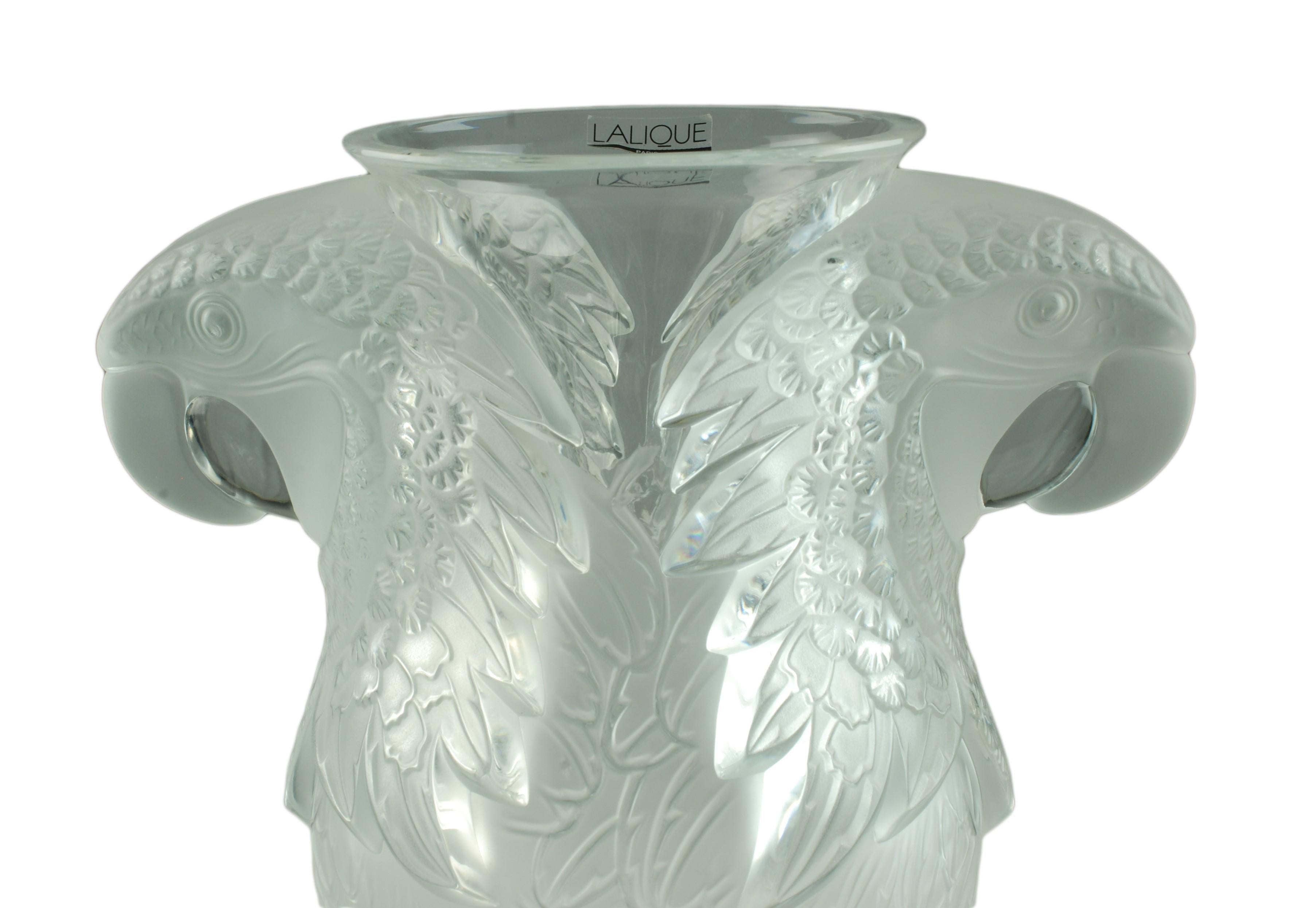 French Lalique Limited Edition Clear and Satin Finished Glass Macao Vase For Sale